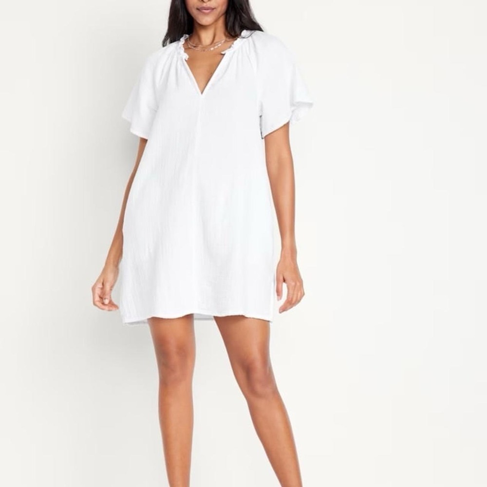 Old Navy Cotton Gauze white mini dress‎ Sz M oversized  vacation resort NEW - Picture 2 of 15